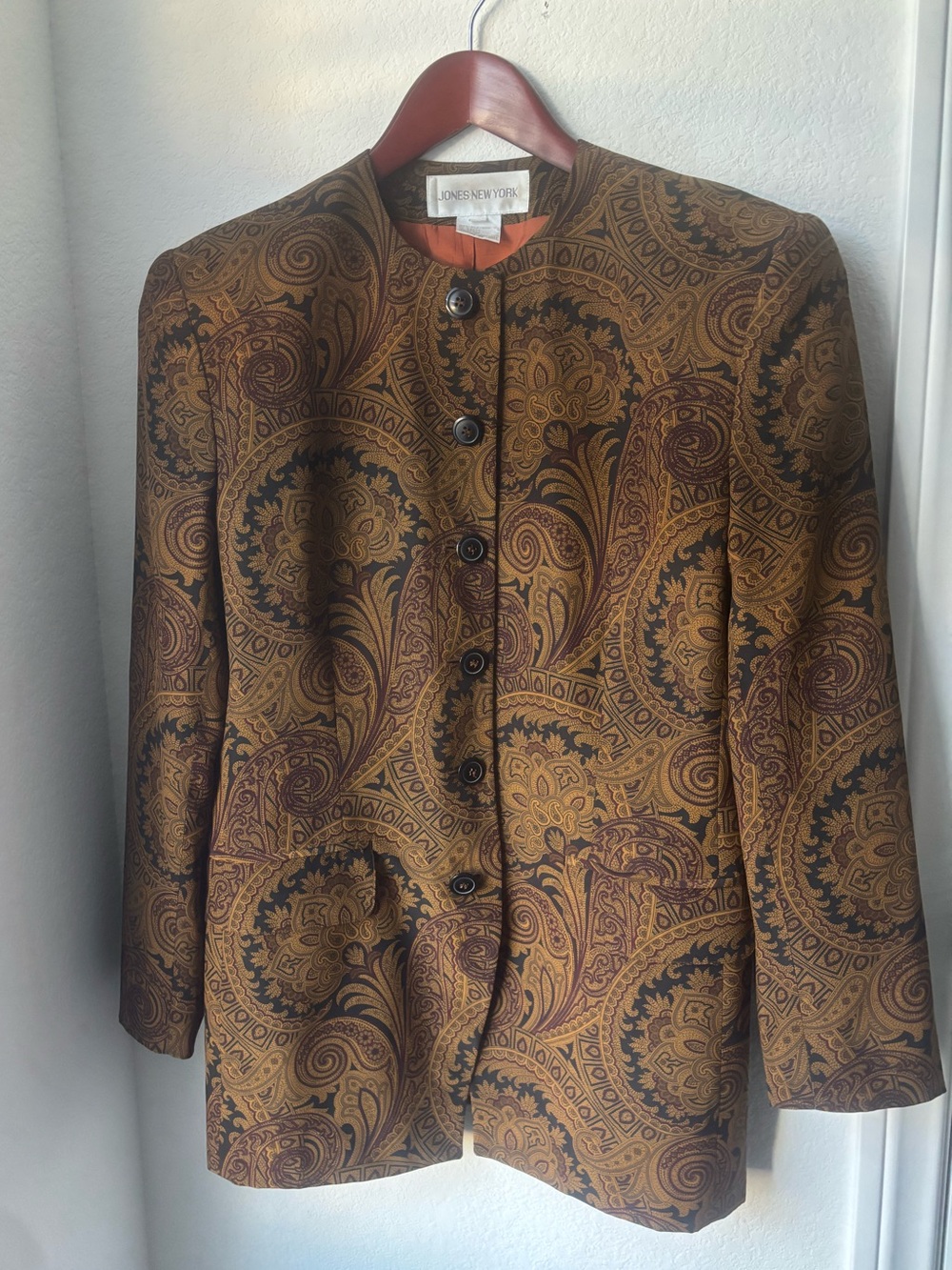 Jones New York Rust and Brown Paisley Silk Blazer